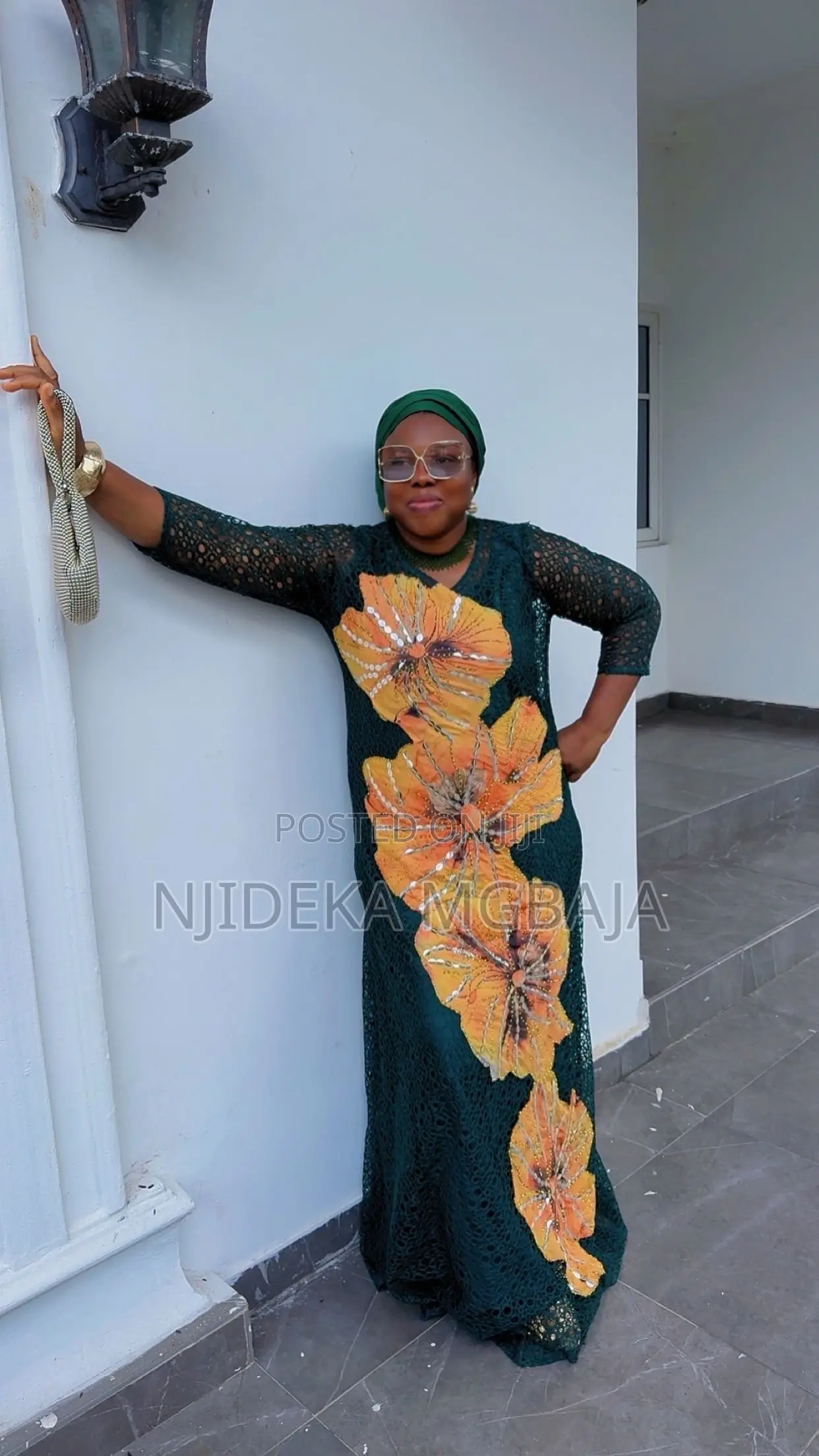 Well Stoned Green Maxi Lace With Patchwork Rich Anty Gown