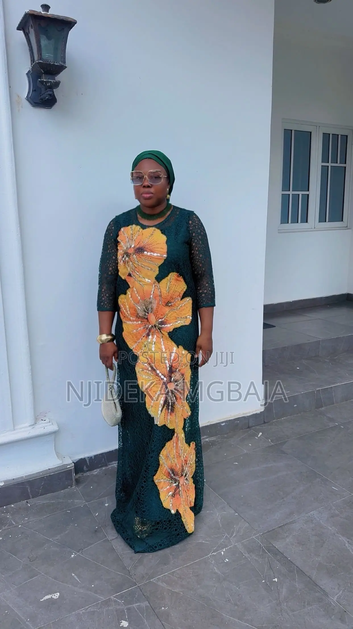 Well Stoned Green Maxi Lace With Patchwork Rich Anty Gown
