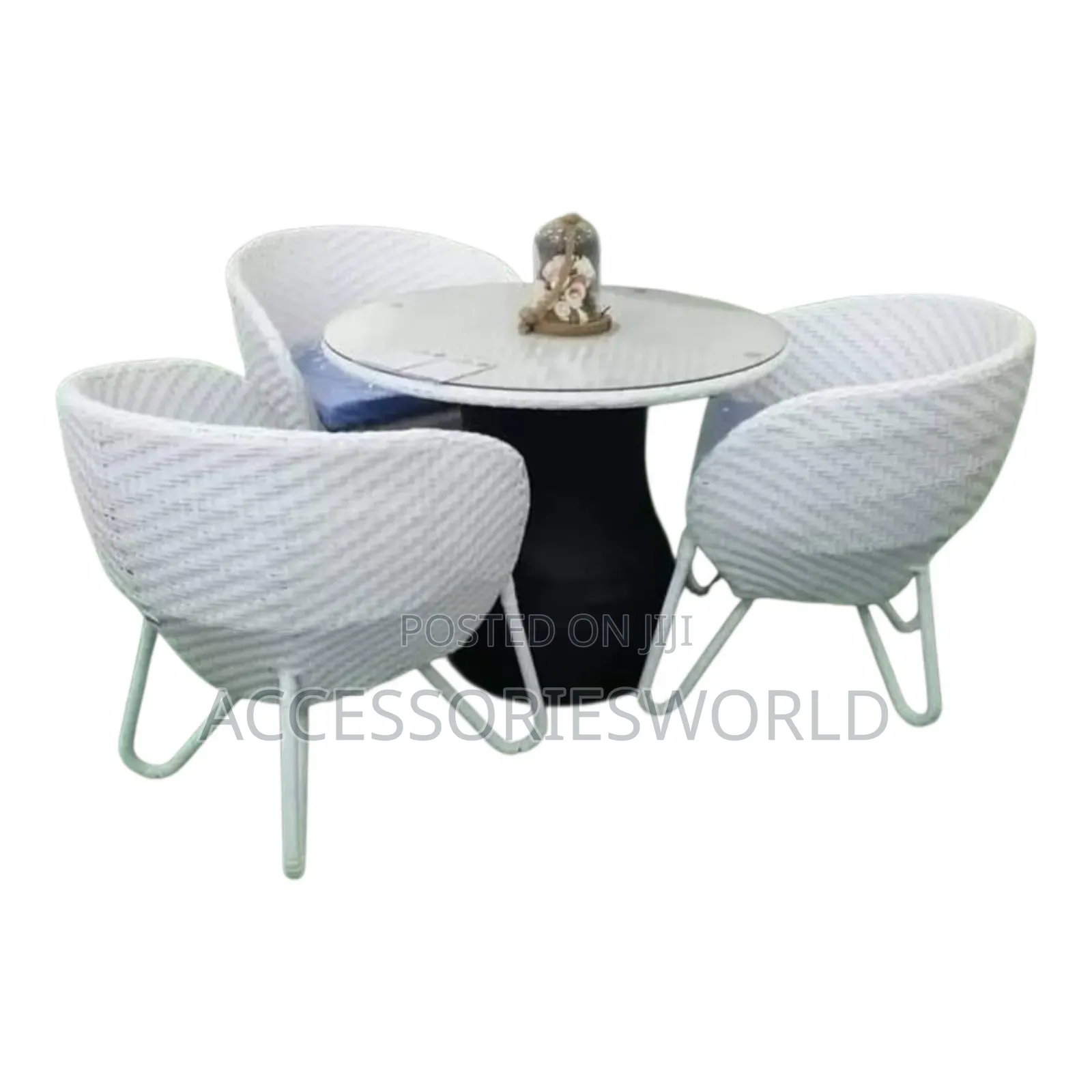 Premium 4-Chair White Rattan Outdoor Dining Set With Glass Table