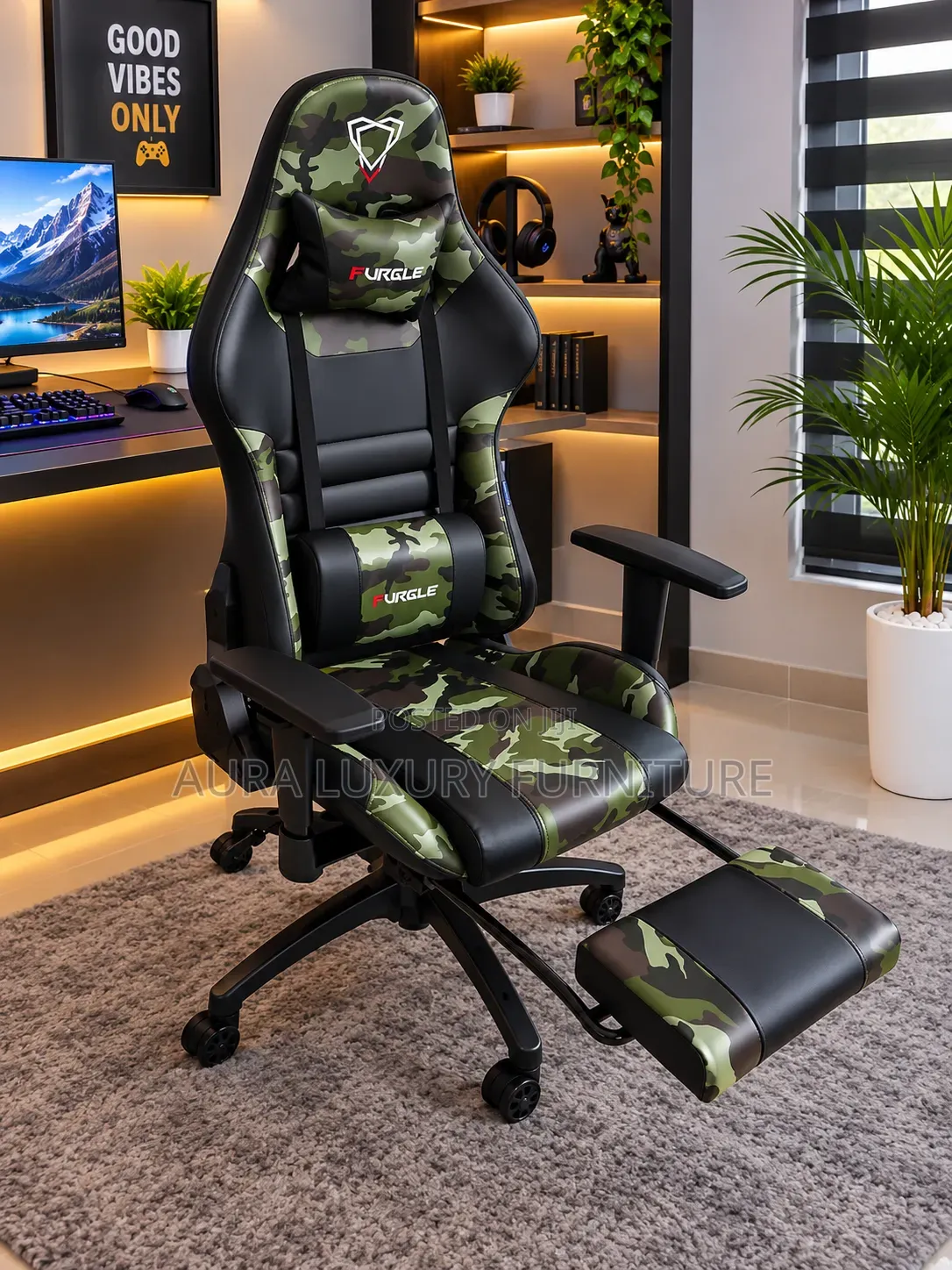 Premium Camouflage Gaming Chair With Footrest