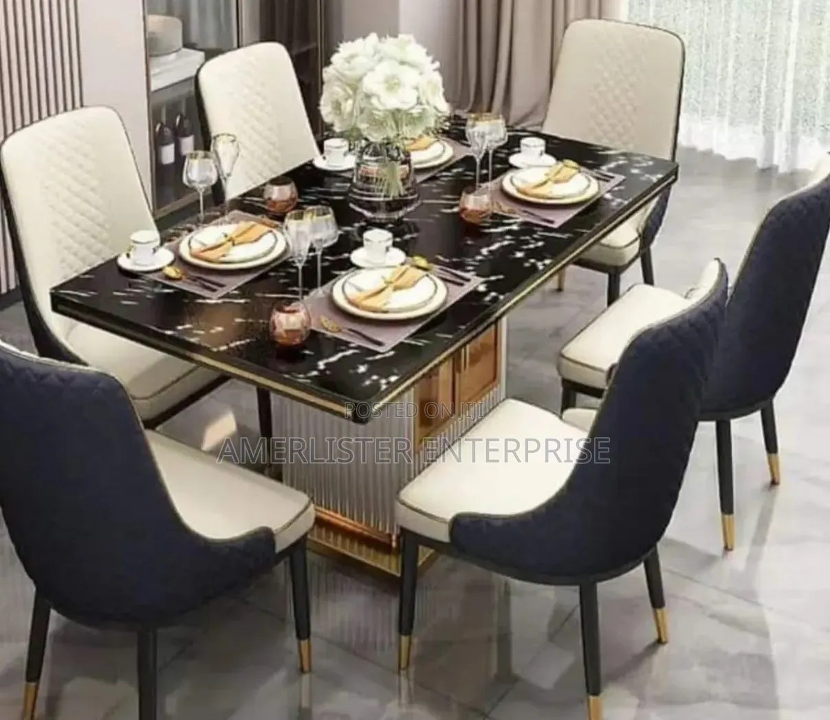 Executive 6-Seater Marble Top Dining Set