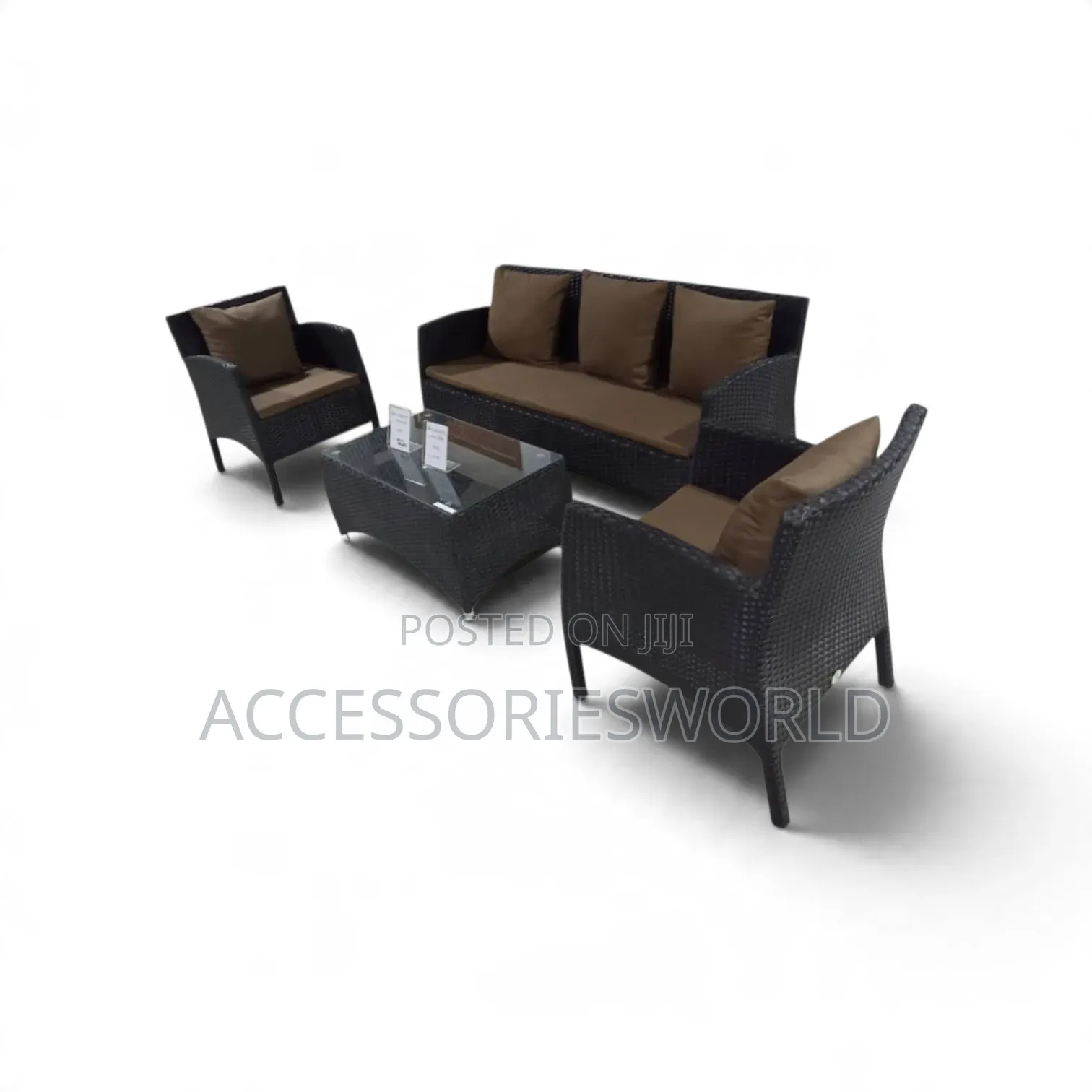 Luxury All-Weather Rattan Outdoor Sofa Set With Glass Coffee Table
