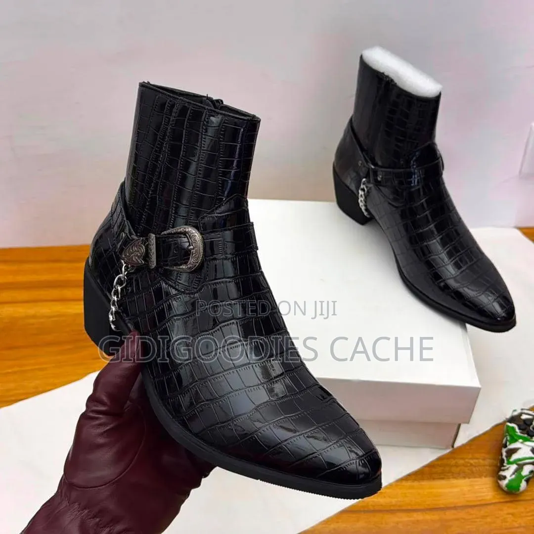 Black Croc Patent Harness Chelsea Boot