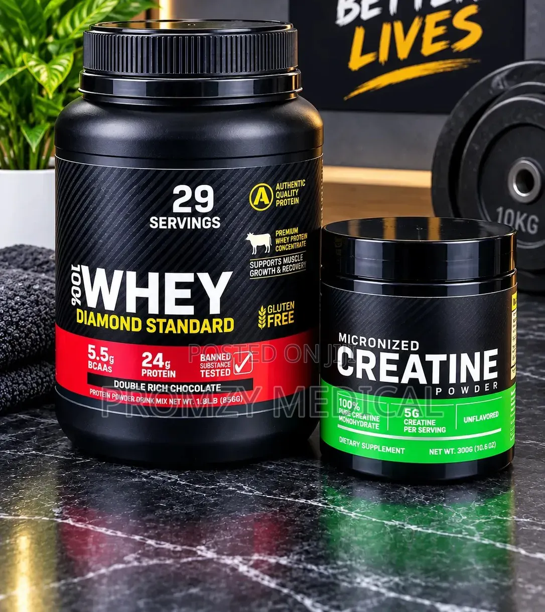 Whey Protein Powder and Creatine Monohydrate Powder