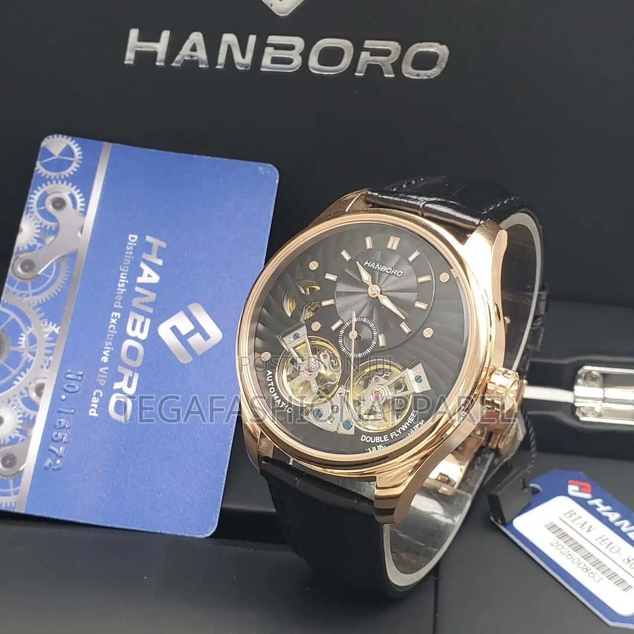 Hanboro Double Balance Flywheel Mechanical Genuine Leather Watch