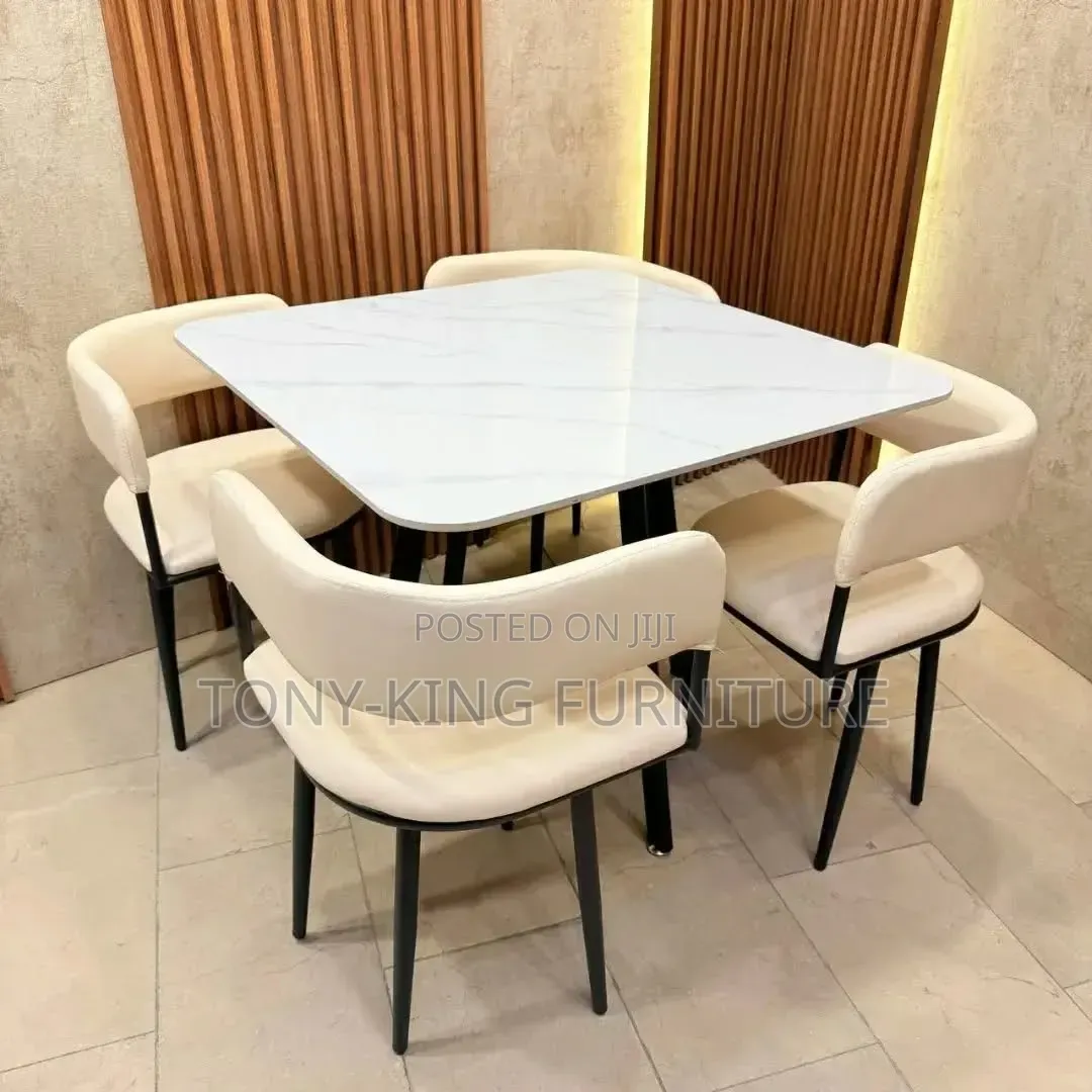 Imported Modern 4-Seater Square Dining White Marble Table Set