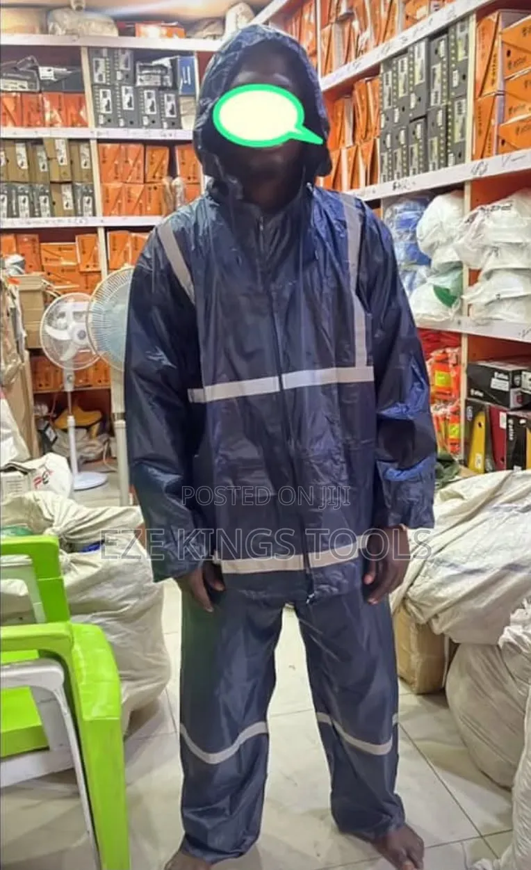 Navy Blue Two-Piece Polyester/Waterproof Reflective Rain Suit