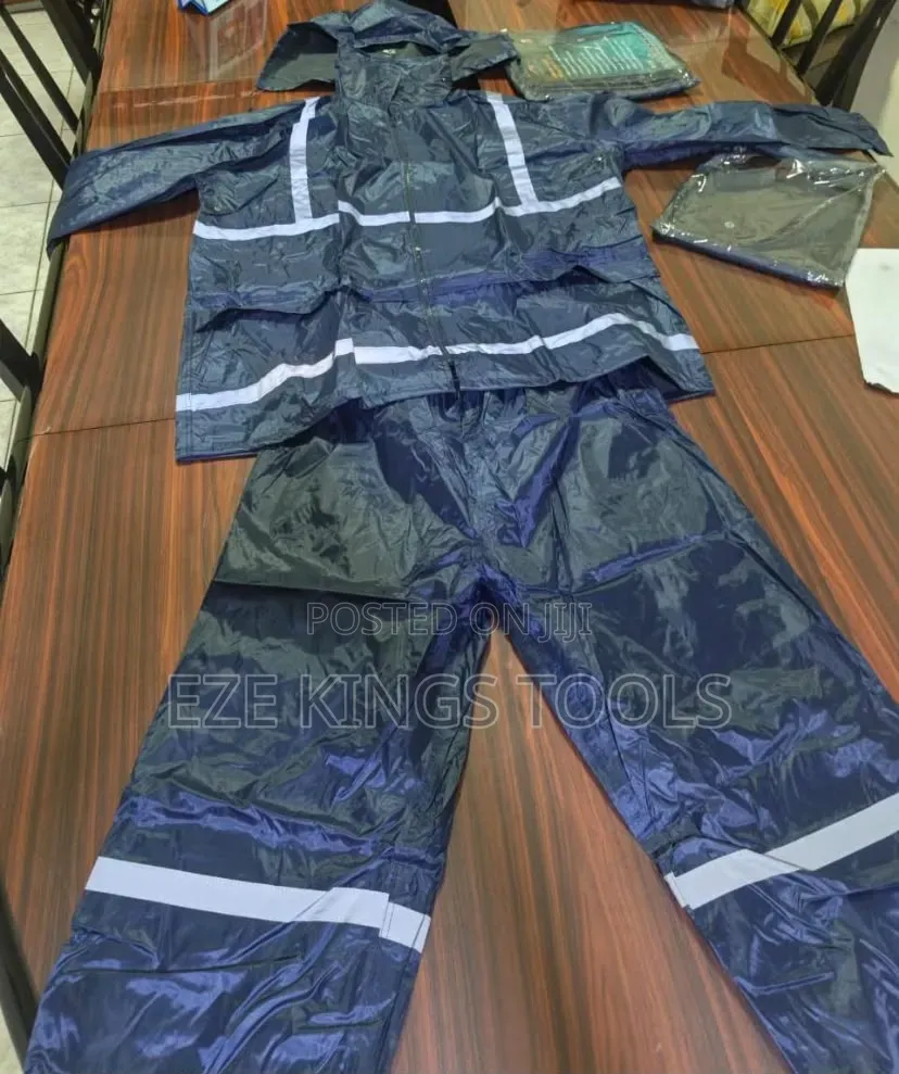 Navy Blue Two-Piece Polyester/Waterproof Reflective Rain Suit