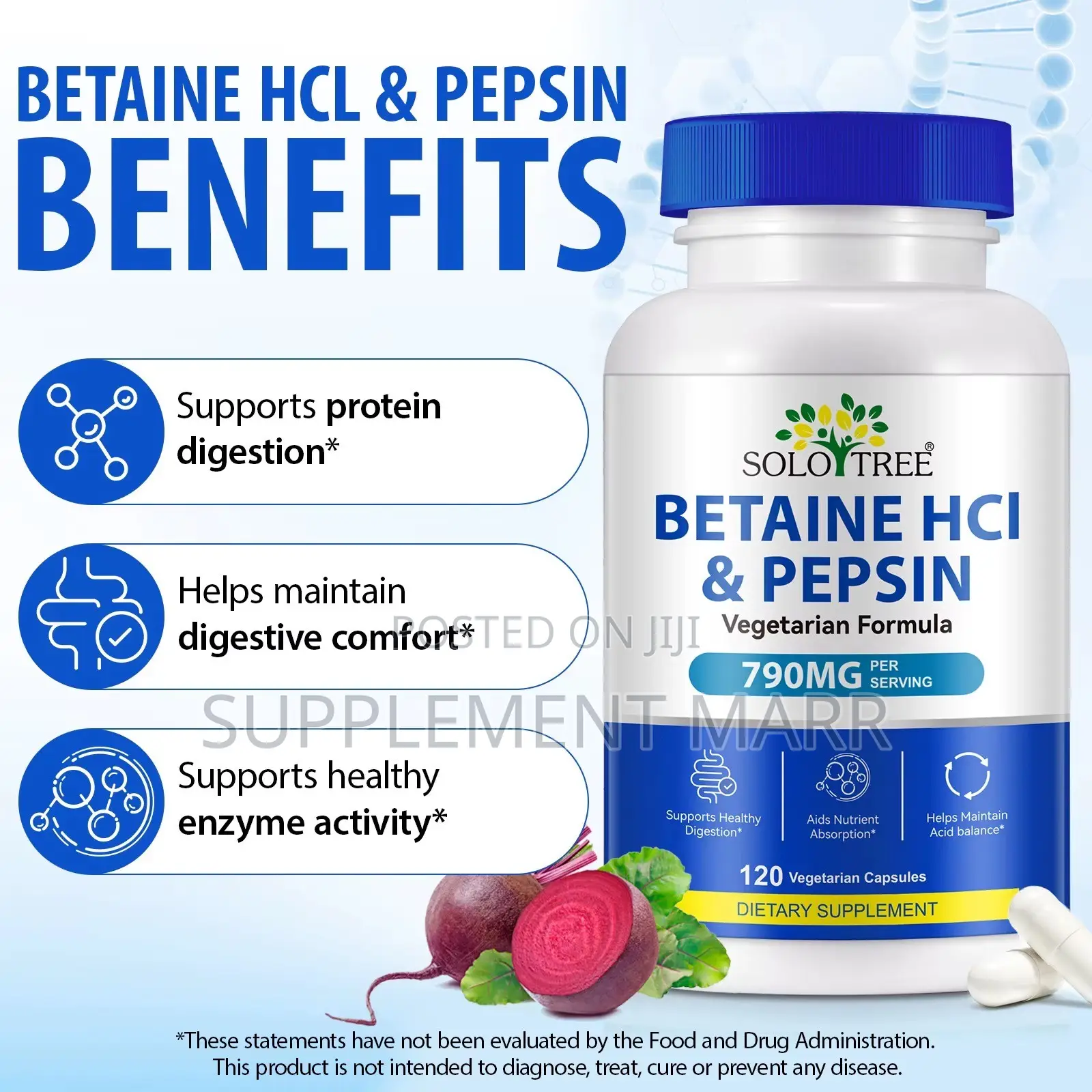 Betaine HCI & Pepsin Capsules – Vegetarian Formula – 790MG PER SERVING
