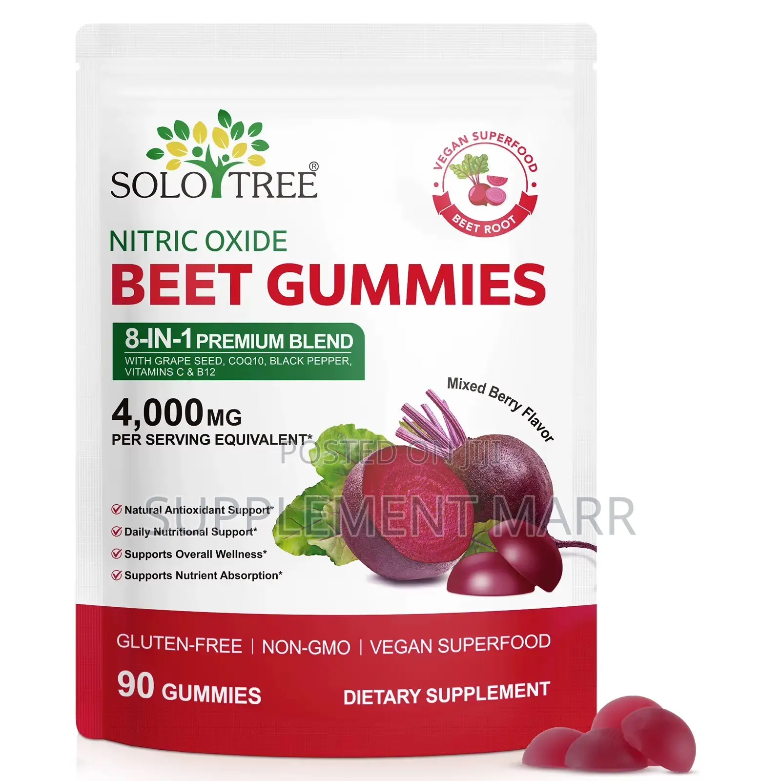 Nitric Oxide Beet Gummies 8-in-1 Blend - Grape, COQ10, Black Pepper