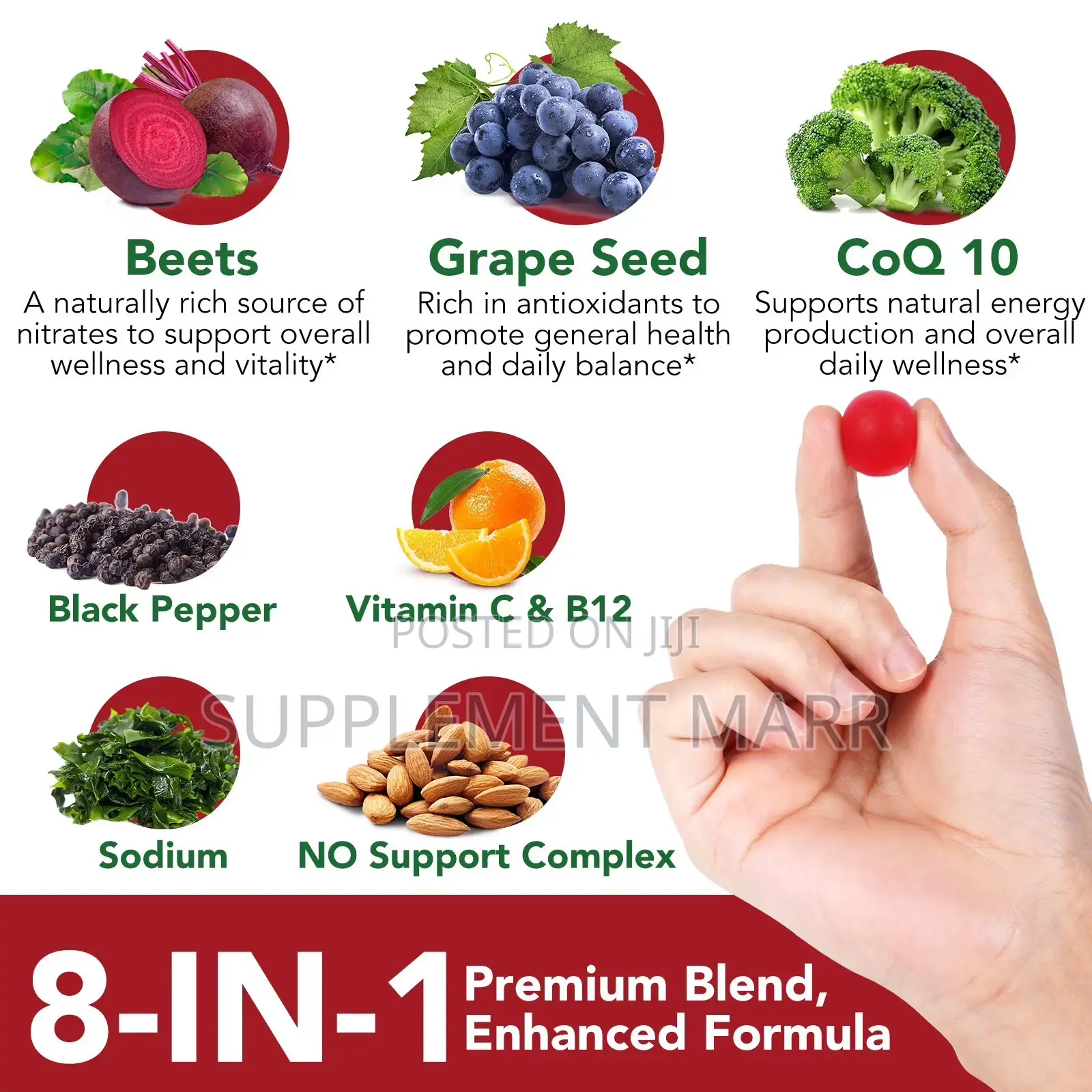 Nitric Oxide Beet Gummies 8-in-1 Blend - Grape, COQ10, Black Pepper
