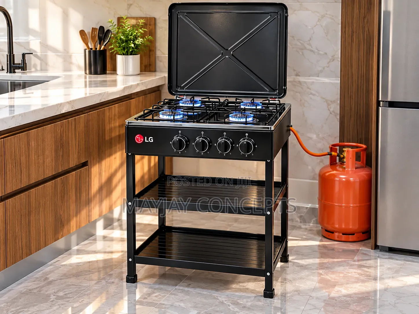 LG Fold 250 Standing Gas Cooker With Storage Shelves and Raised Lid