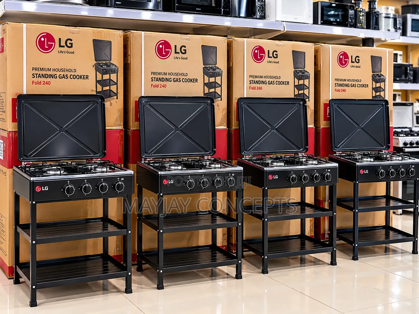 LG Fold 250 Standing Gas Cooker With Storage Shelves and Raised Lid