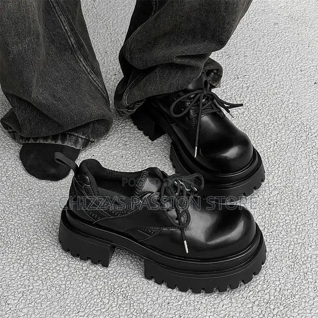 Men's Black Chunky Lace-Up Platform Shoes