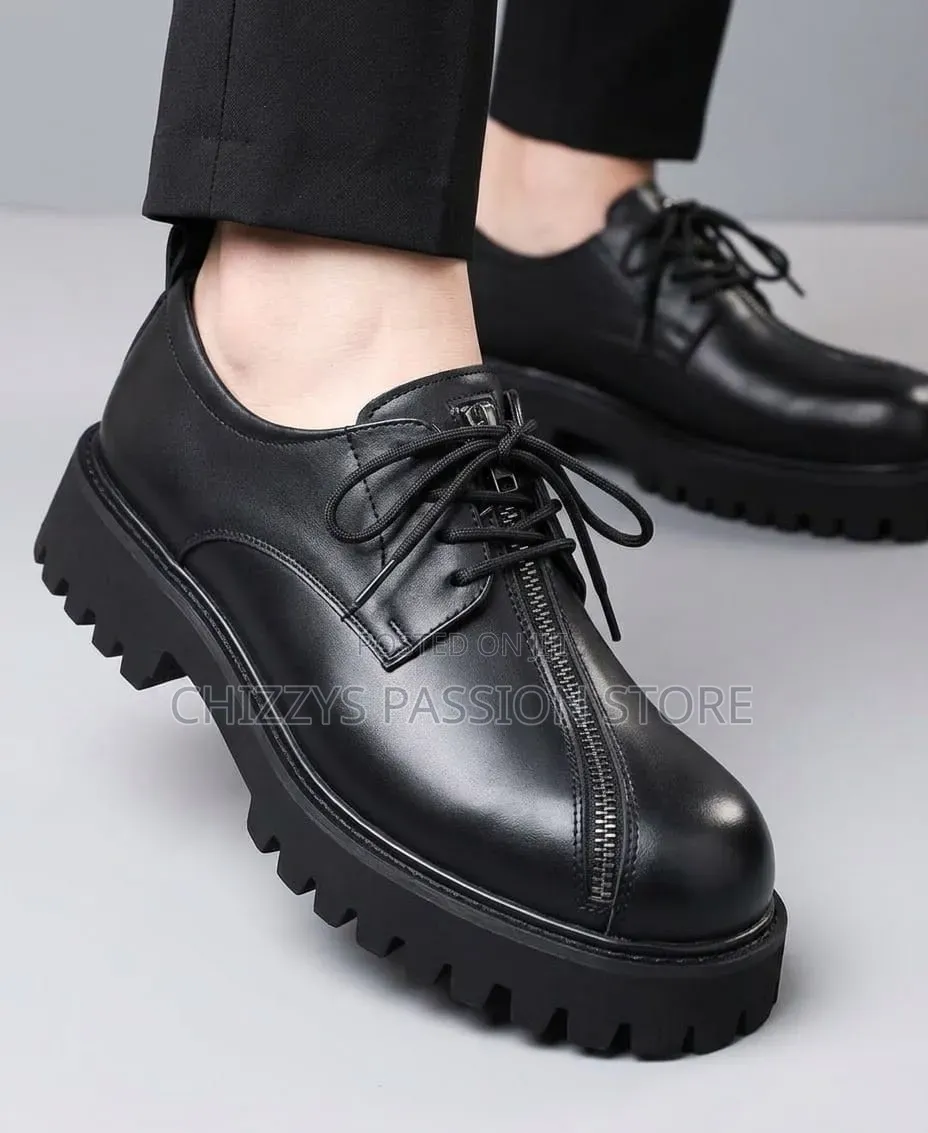 Men's Black Chunky Lace-Up Platform Shoes