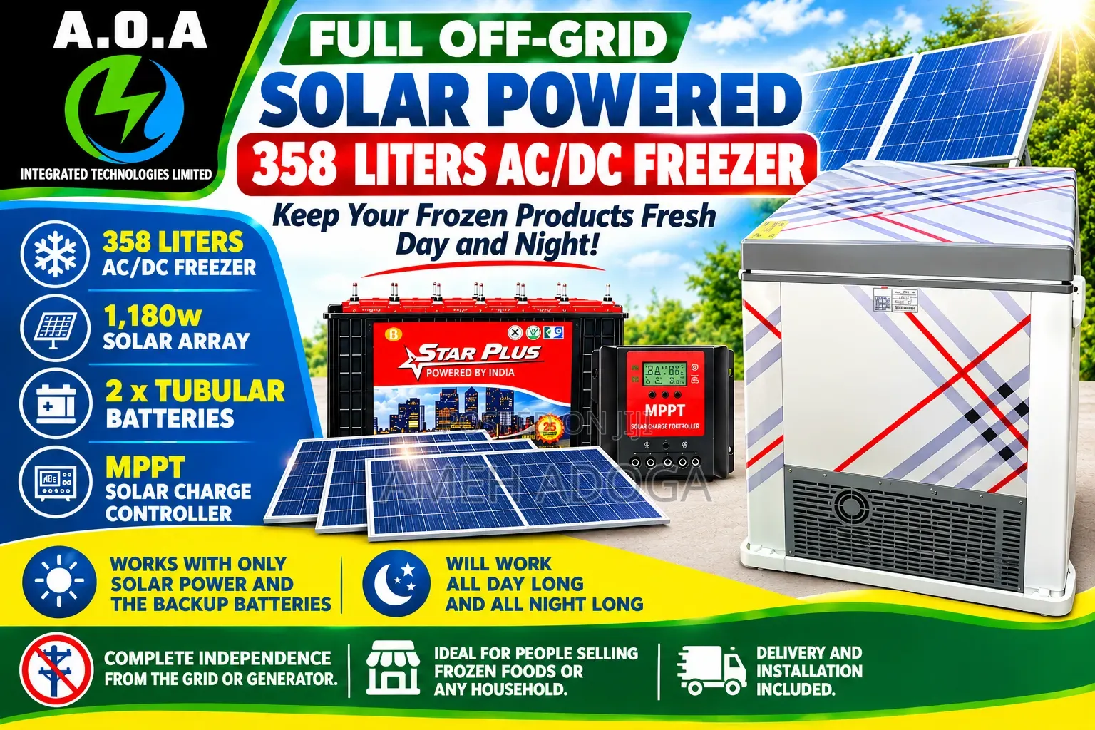 Full Off-Grid Solar Freezer Installation With Battery and Solar