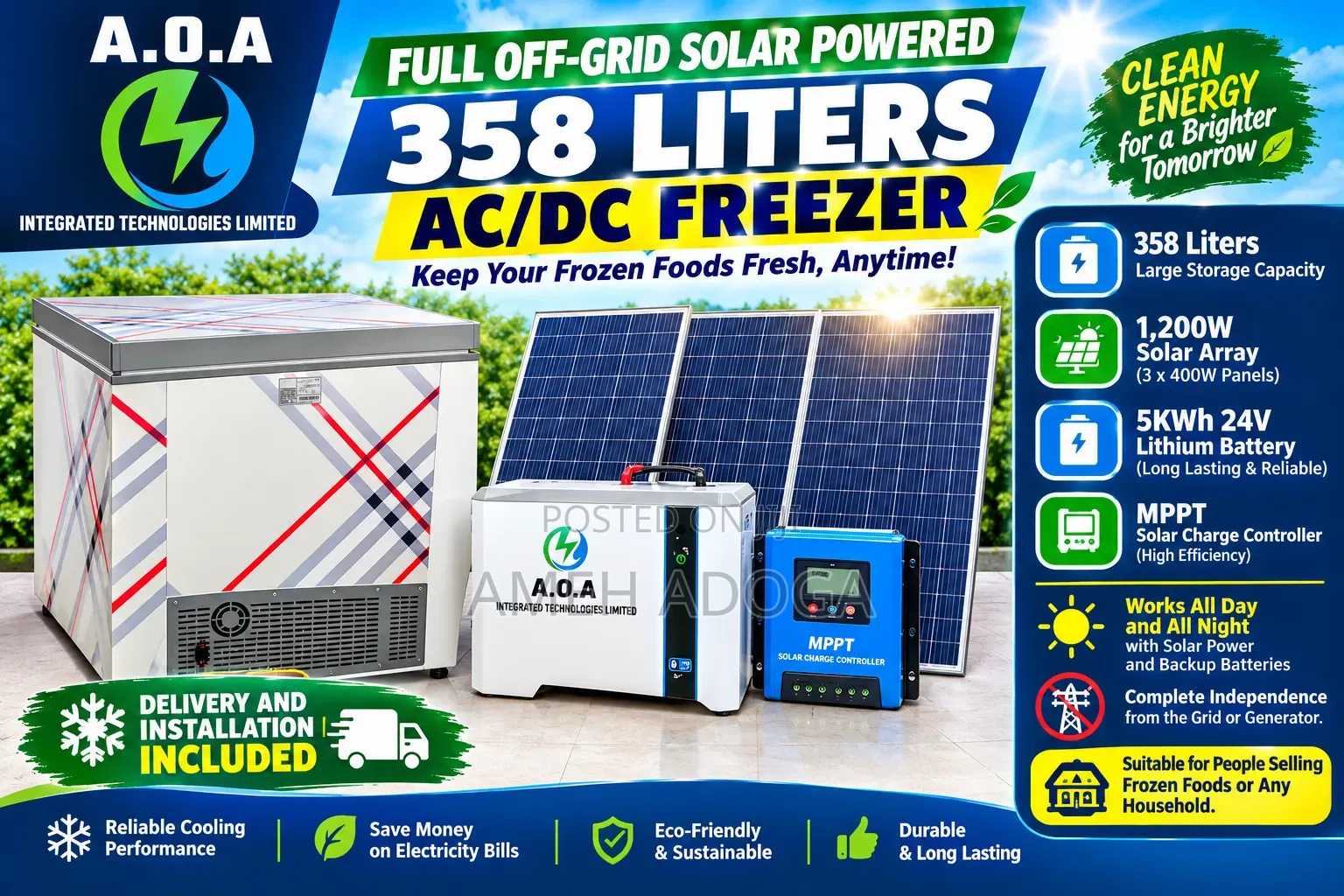 Full Off-Grid Solar Freezer Installation With Battery and Solar