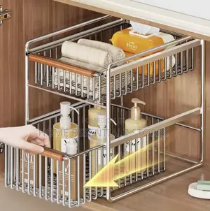 2-Tier Stainless Steel Under Sink Organizer - Pull-Out Cabinet Rack