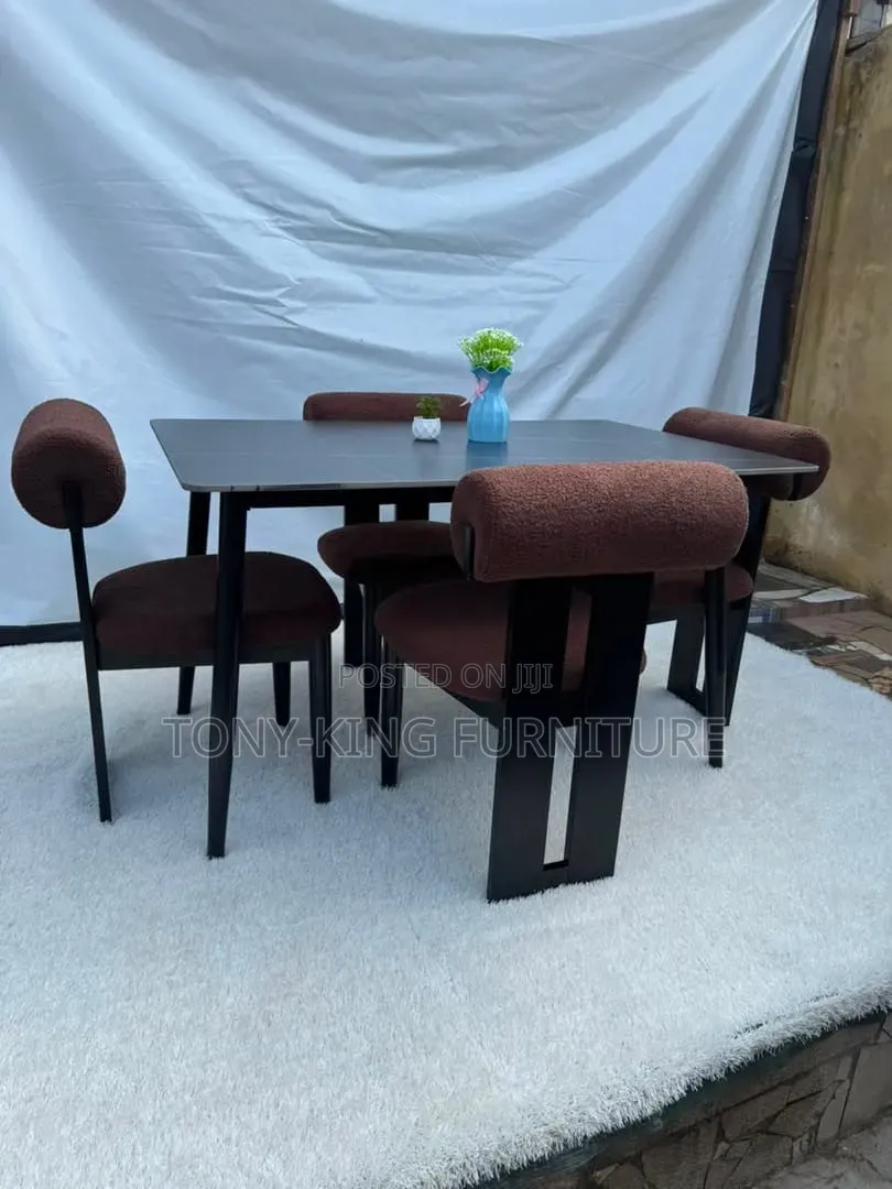 Modern 4-Seater Dining Set Featuring a Dark-Toned Table