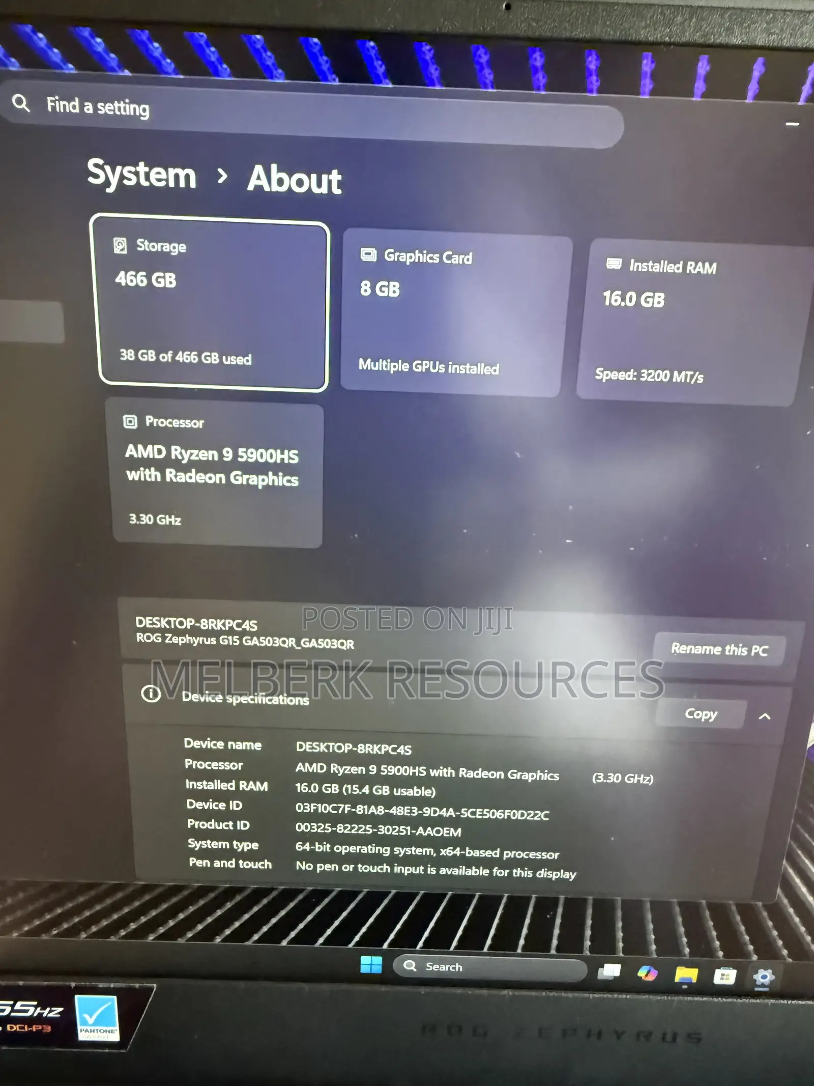 Laptop Asus ROG Zephyrus G15 16GB AMD Ryzen 9 SSD 512GB