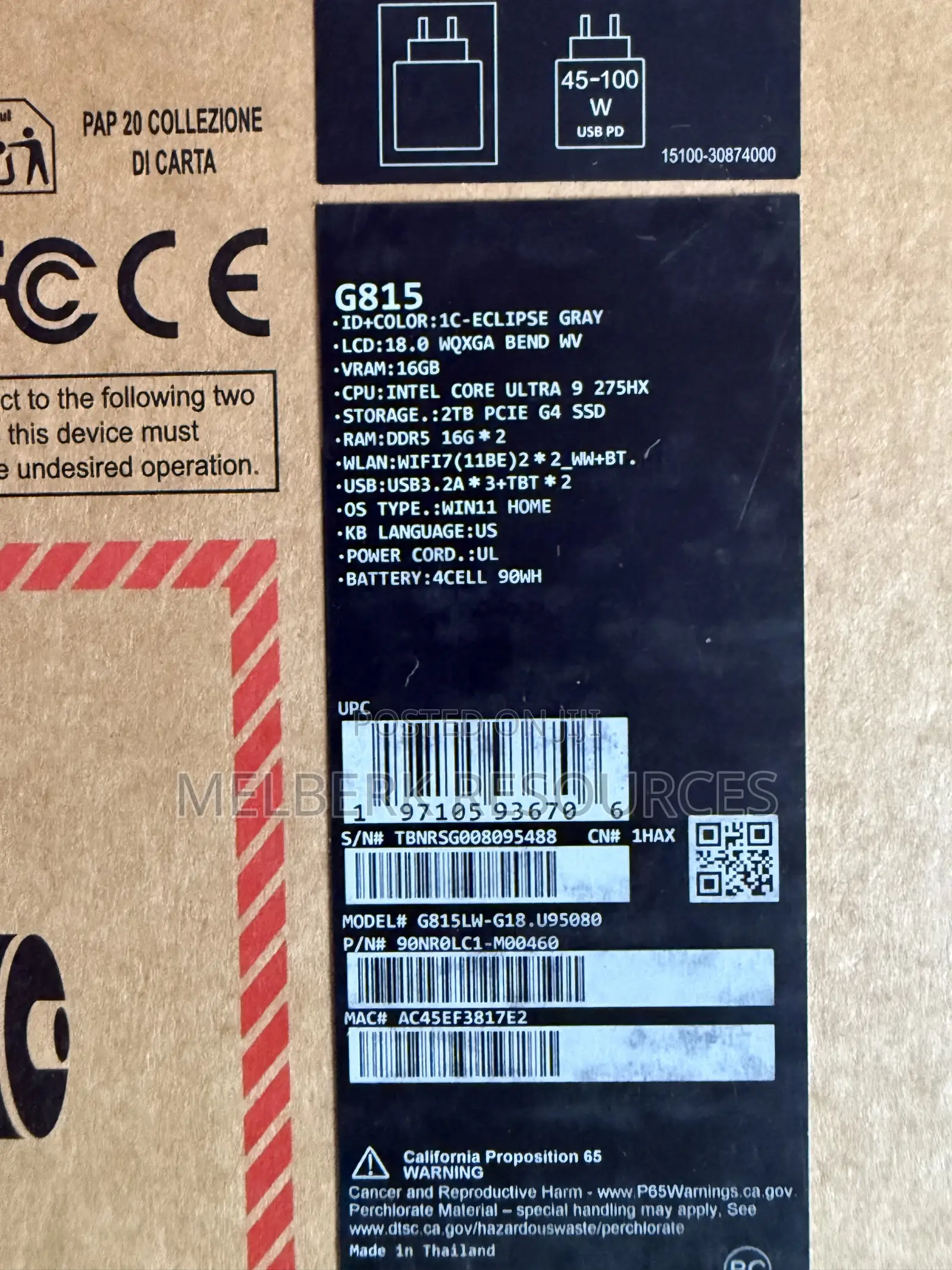 New Laptop Asus ROG Strix G18 32GB Intel Core Ultra 9 SSD 2T
