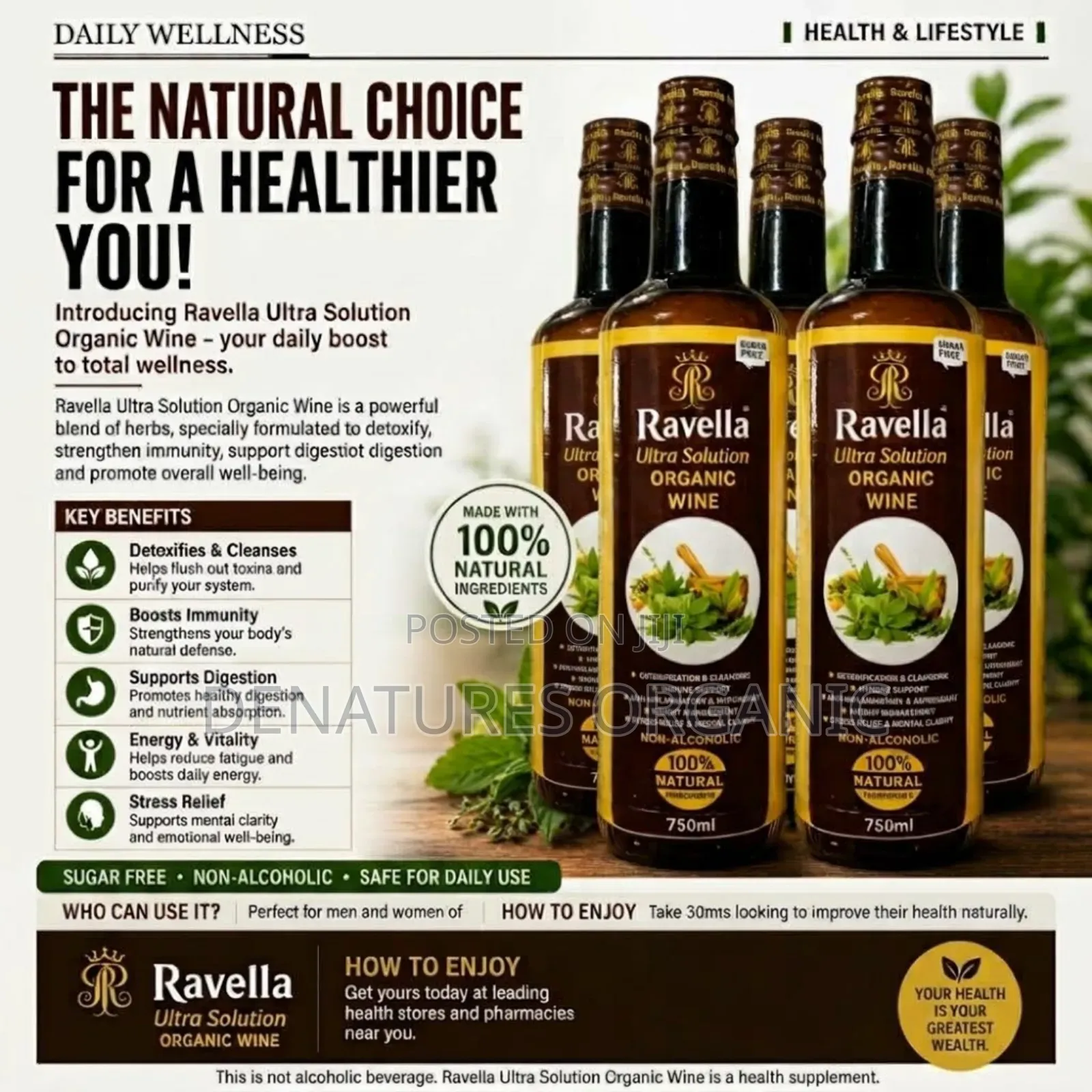 100% Natural Ravella Organic Herbal Wine - Daily Health Booster