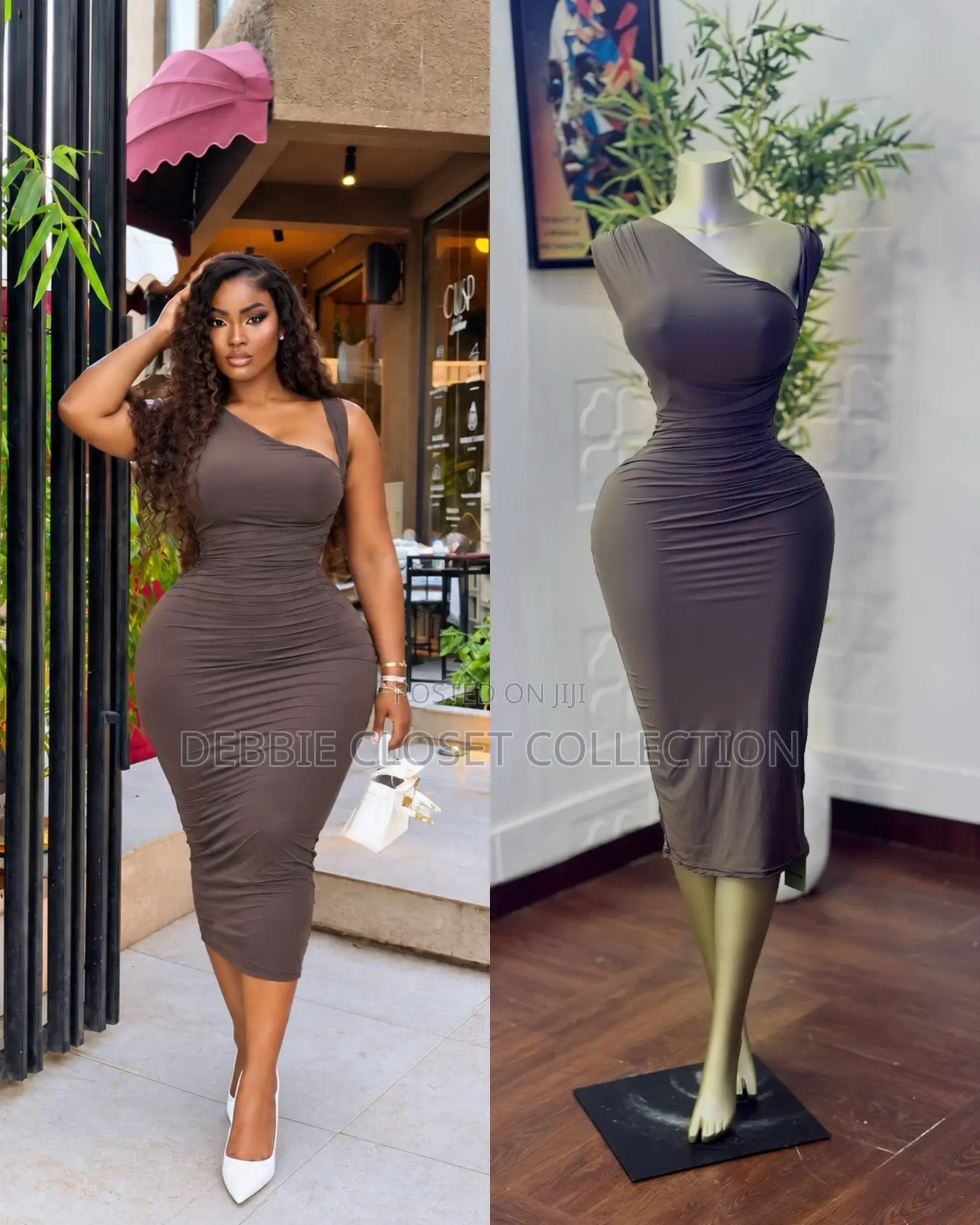 A Fashionable One Shoulder Ruched Midi Bodycorn Dress