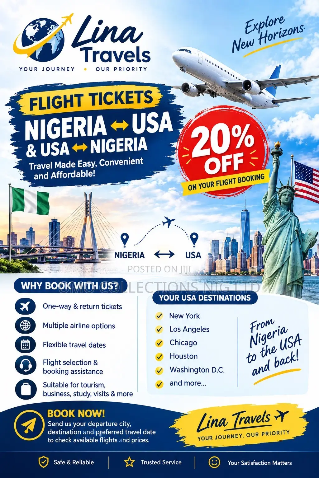 Flight Tickets From Nigeria to USA & USA to Nigeria – 20% OFF