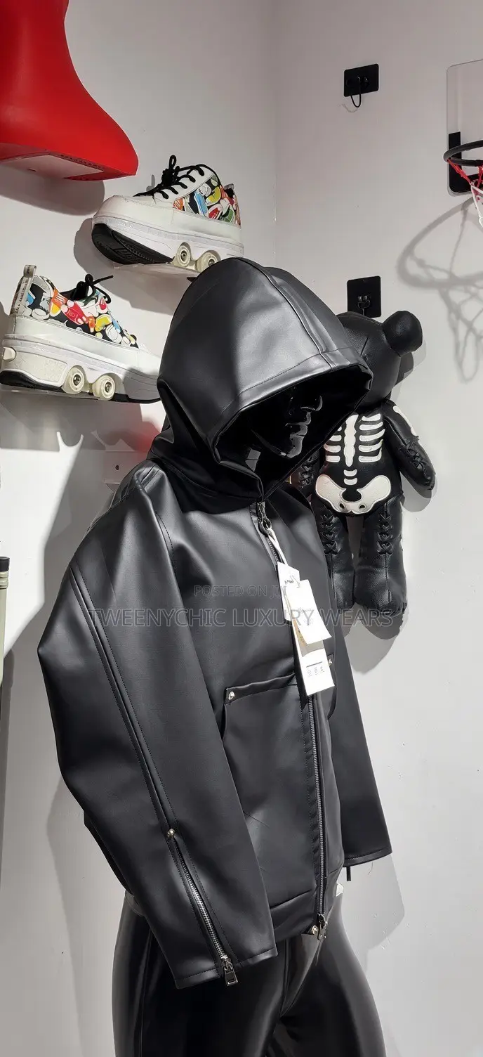 Black Leather Hooded Jacket – Stylish Streetwear Fashion | M&m-Made