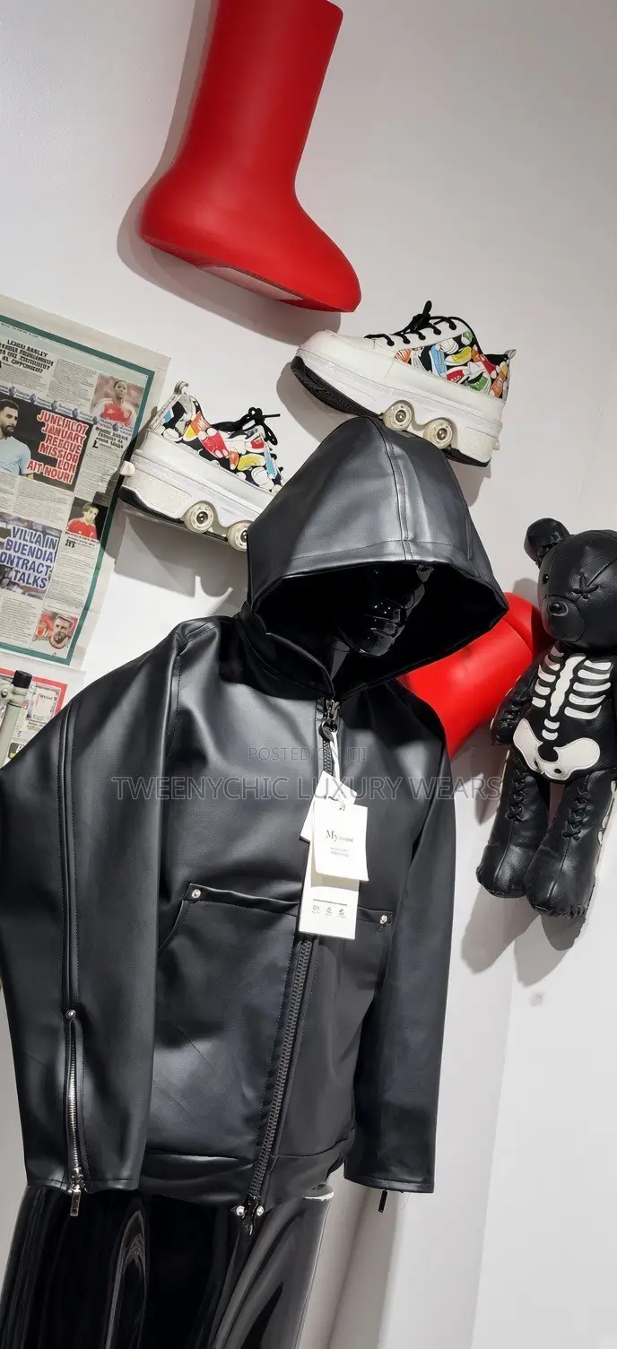 Black Leather Hooded Jacket – Stylish Streetwear Fashion | M&m-Made