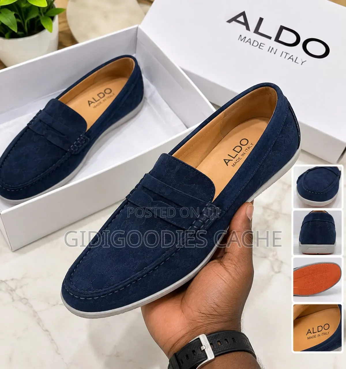 ALDO Men's Suede Loafers in Navy Blue/Black Size 40-46