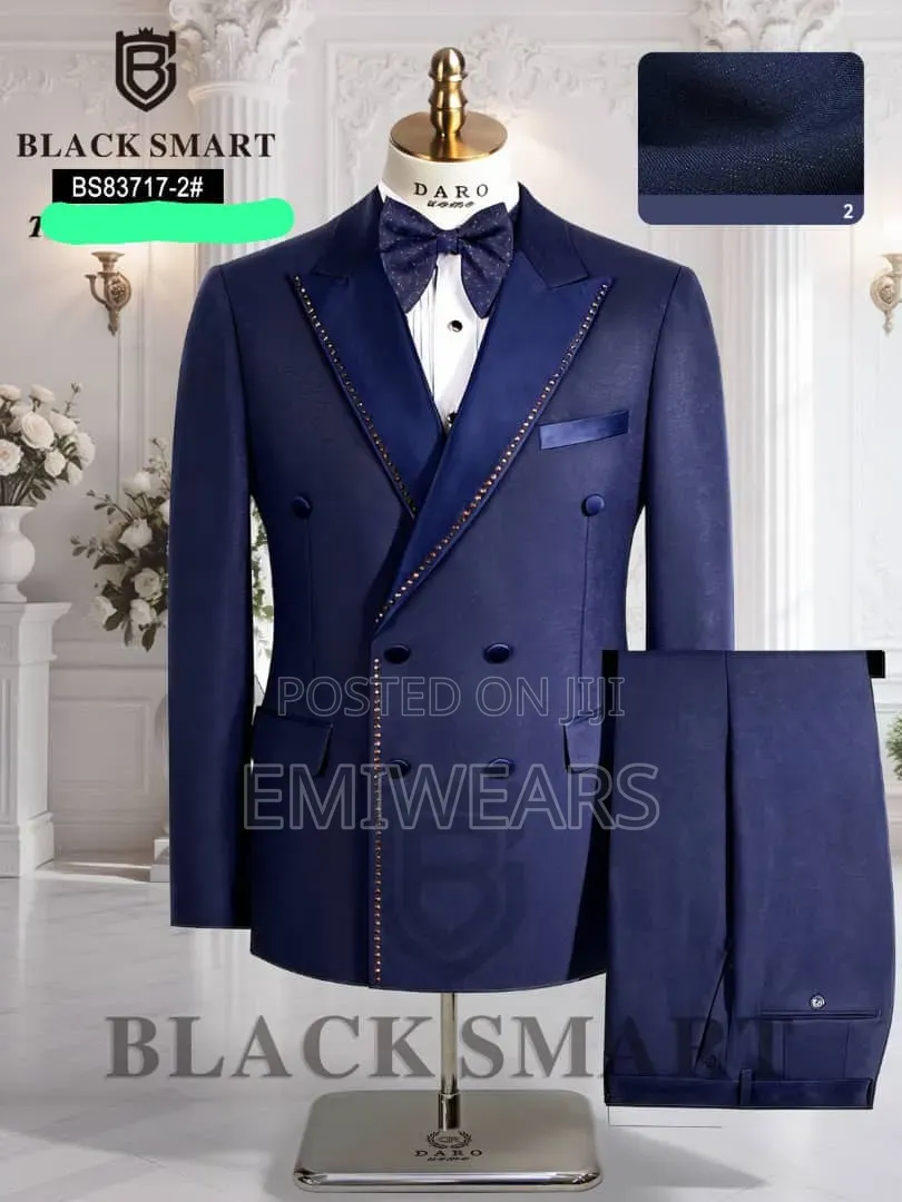 Men's Designer Navy Blue, Black Tuxedo Suit,