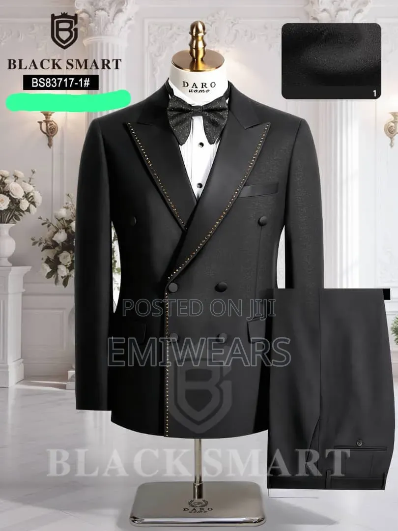 Men's Designer Navy Blue, Black Tuxedo Suit,
