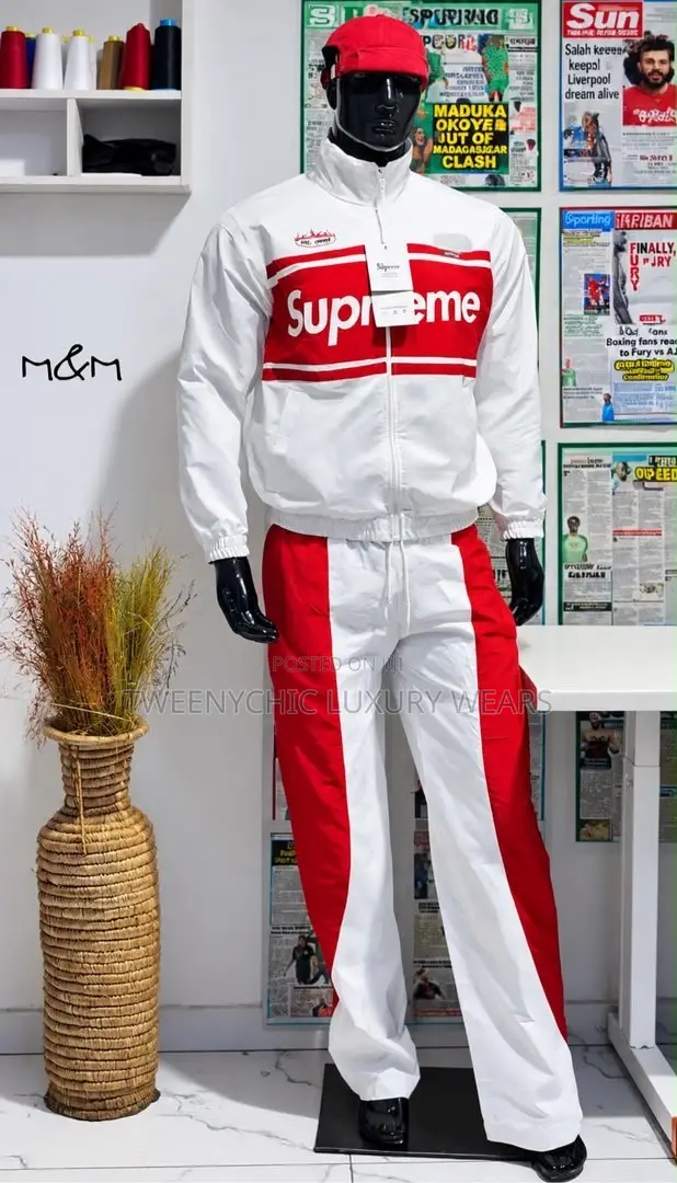 Red & White 2-Piece Tracksuit Set – Stylish Designer Streetwear | M&M