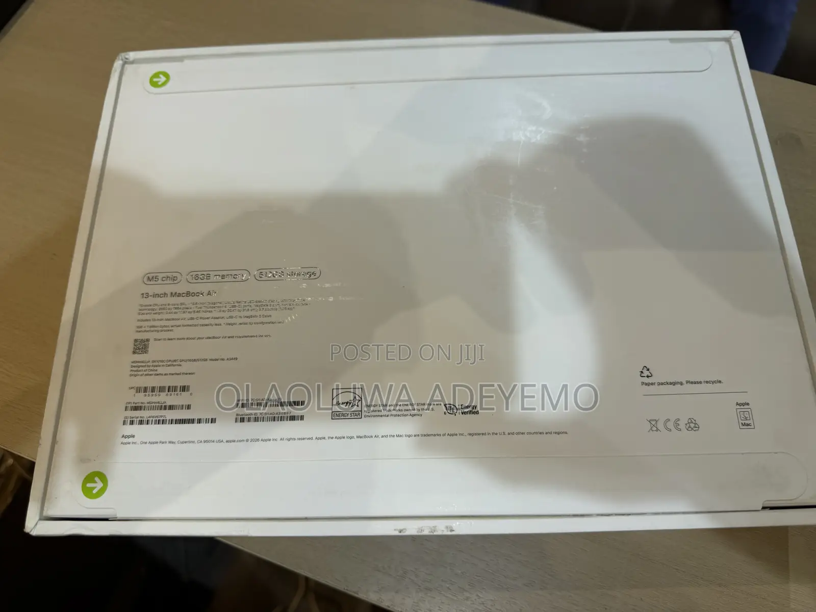 New Laptop Apple MacBook Air 2026 M5 16GB Apple M5 SSD 512GB