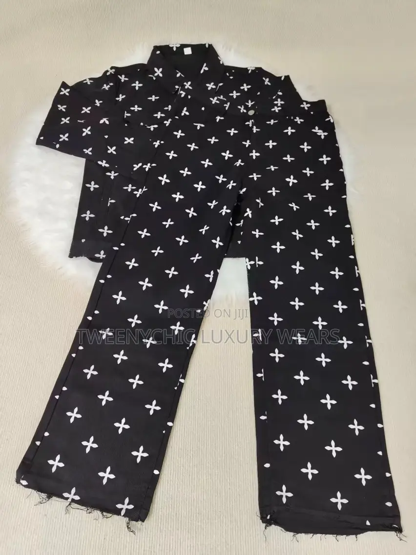Black & White Printed 2-Piece Shirt and Trousers Set