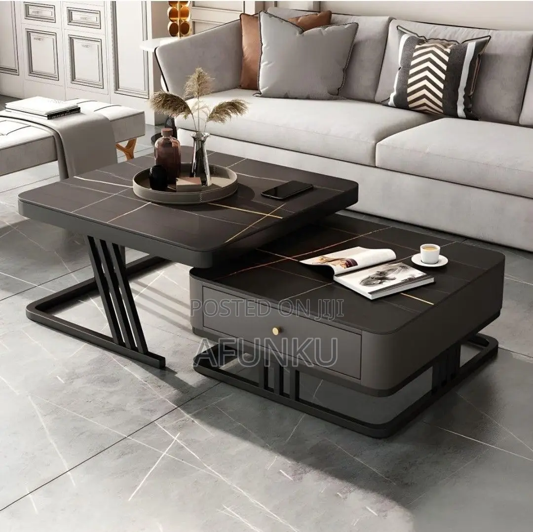 2 in 1 Marble Glass Twin Center Table With Drawer