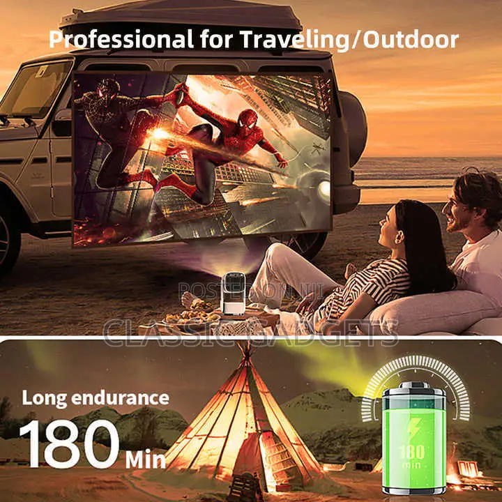 Rechargeable Battery Built in Pan Tilt Lamp 4k Smart Projector