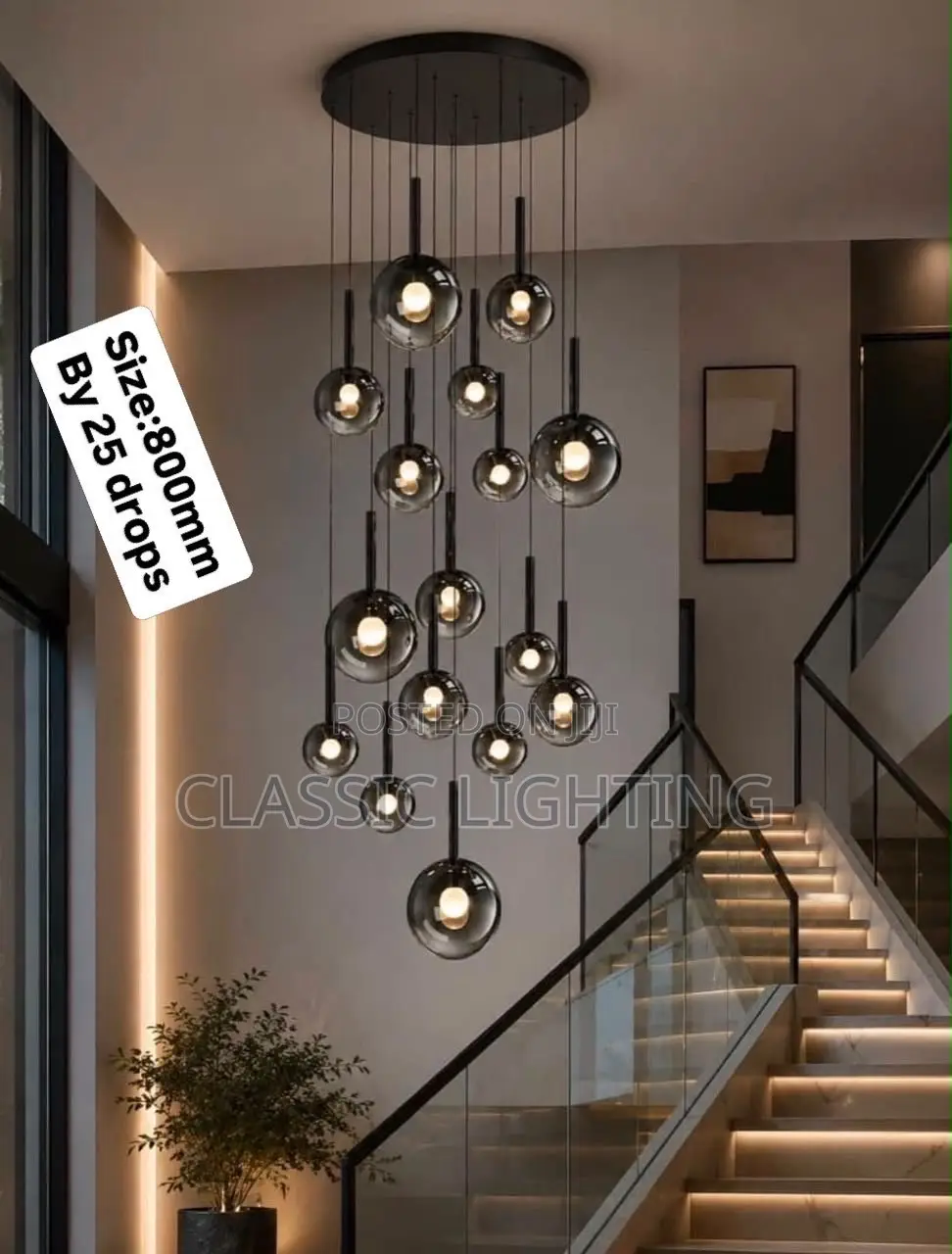 800mm 25 Drop Staircase Chandelier Light