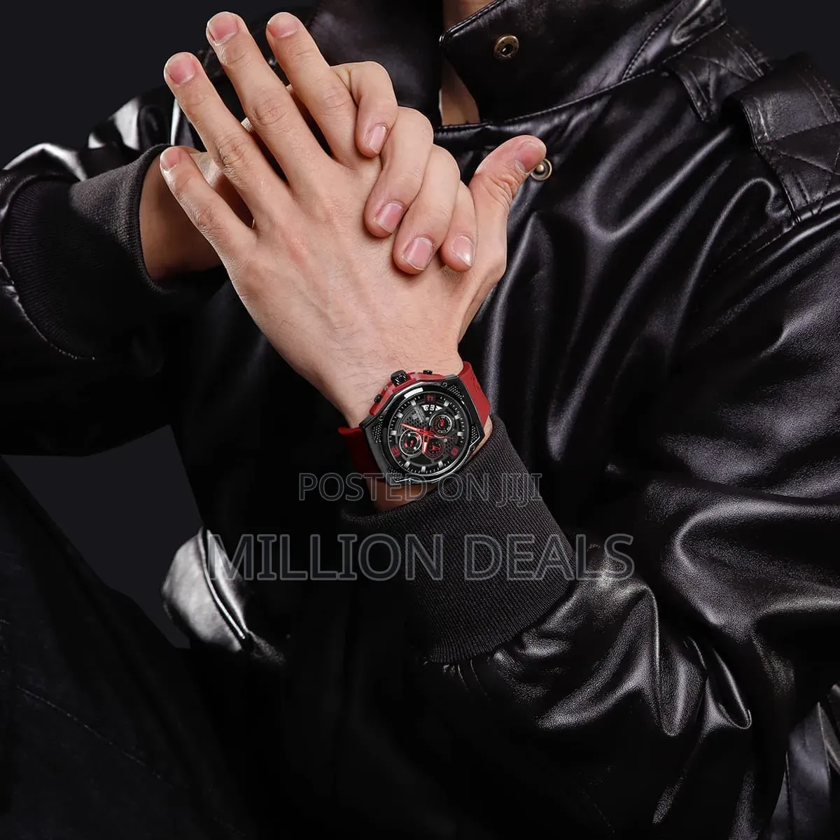 Chronograph Water Resistant Rubber Strap Men's Wrist Watch - Red