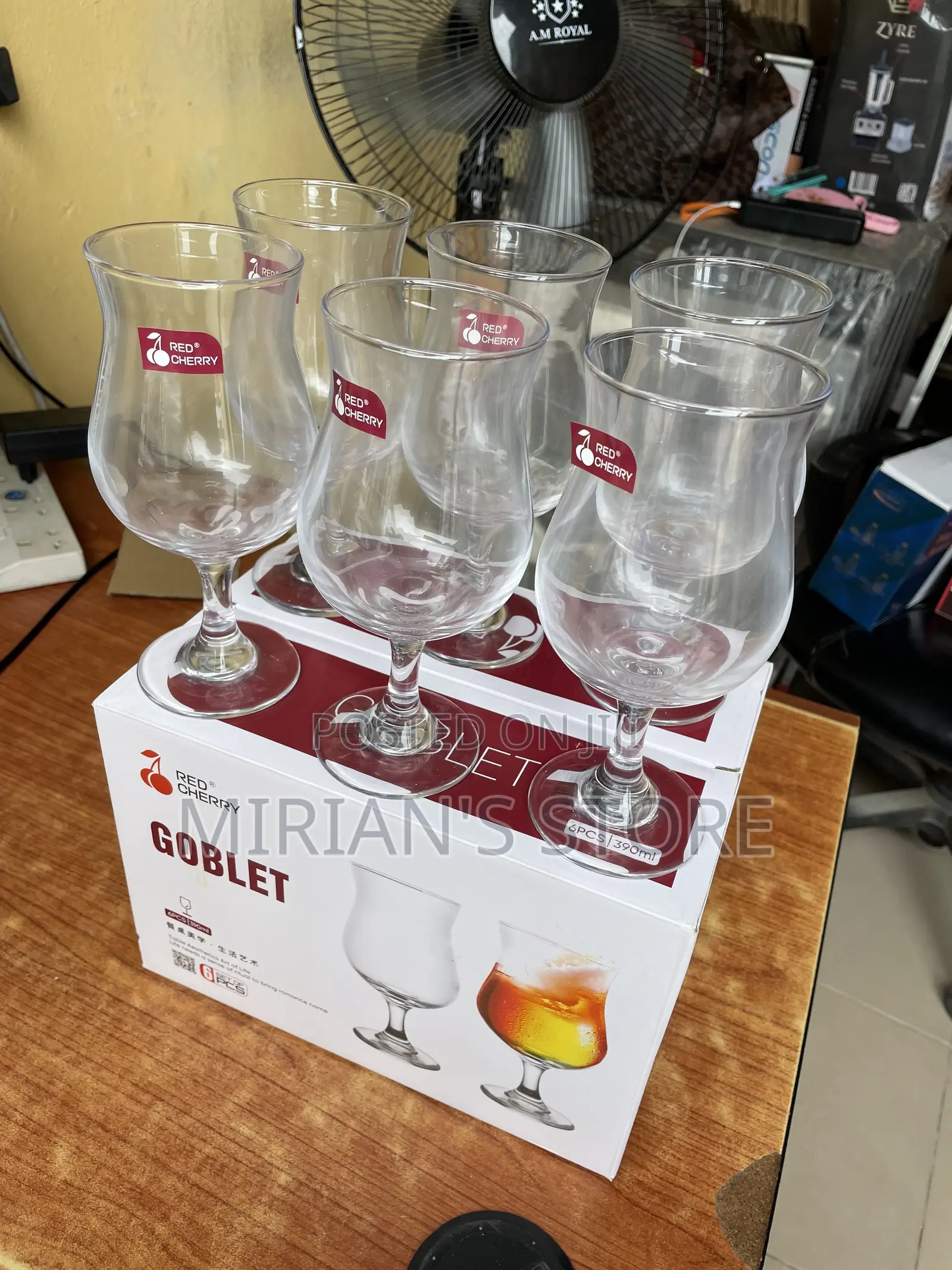 RED CHERRY 6-Piece Goblet Glassware Set (390ml)