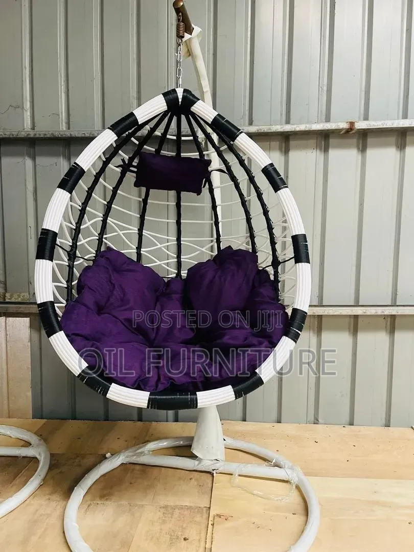 Modern Outdoor & Indoor Rattan Egg Swing Chair – White/Black Frame