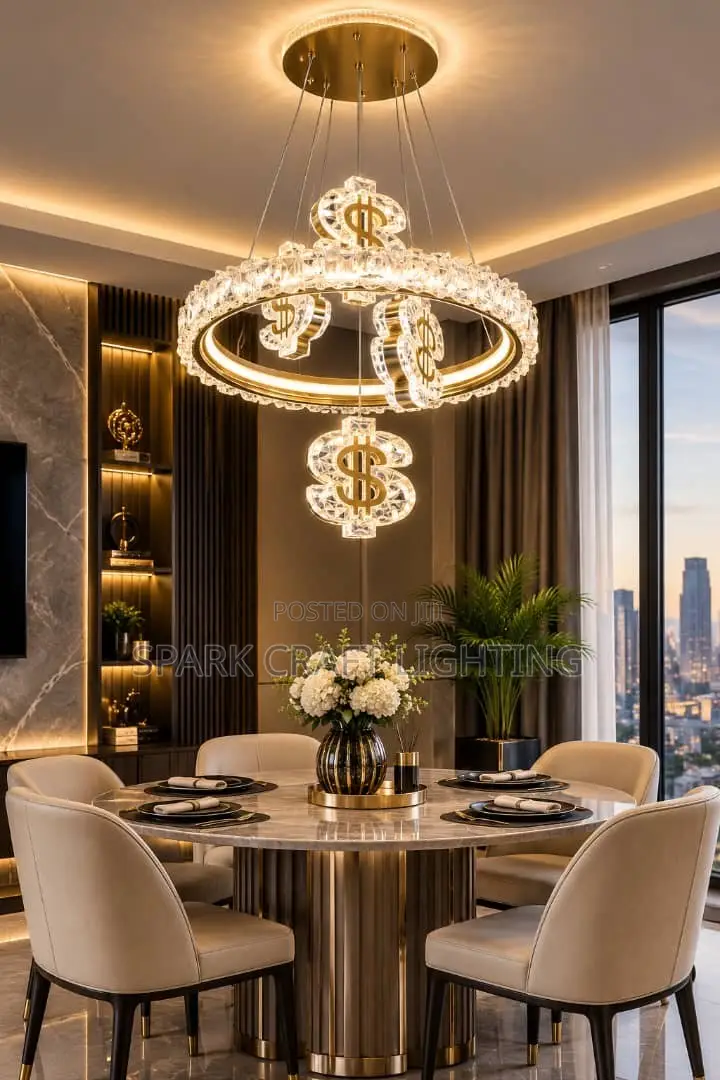 Luxury Crystal Ring Chandelier With Dollar Pendant Lights