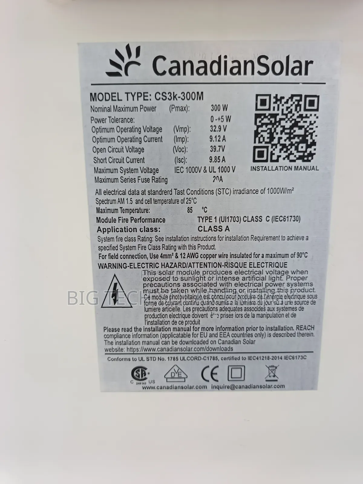 300w Canadian Solar Panel 72cells Mono