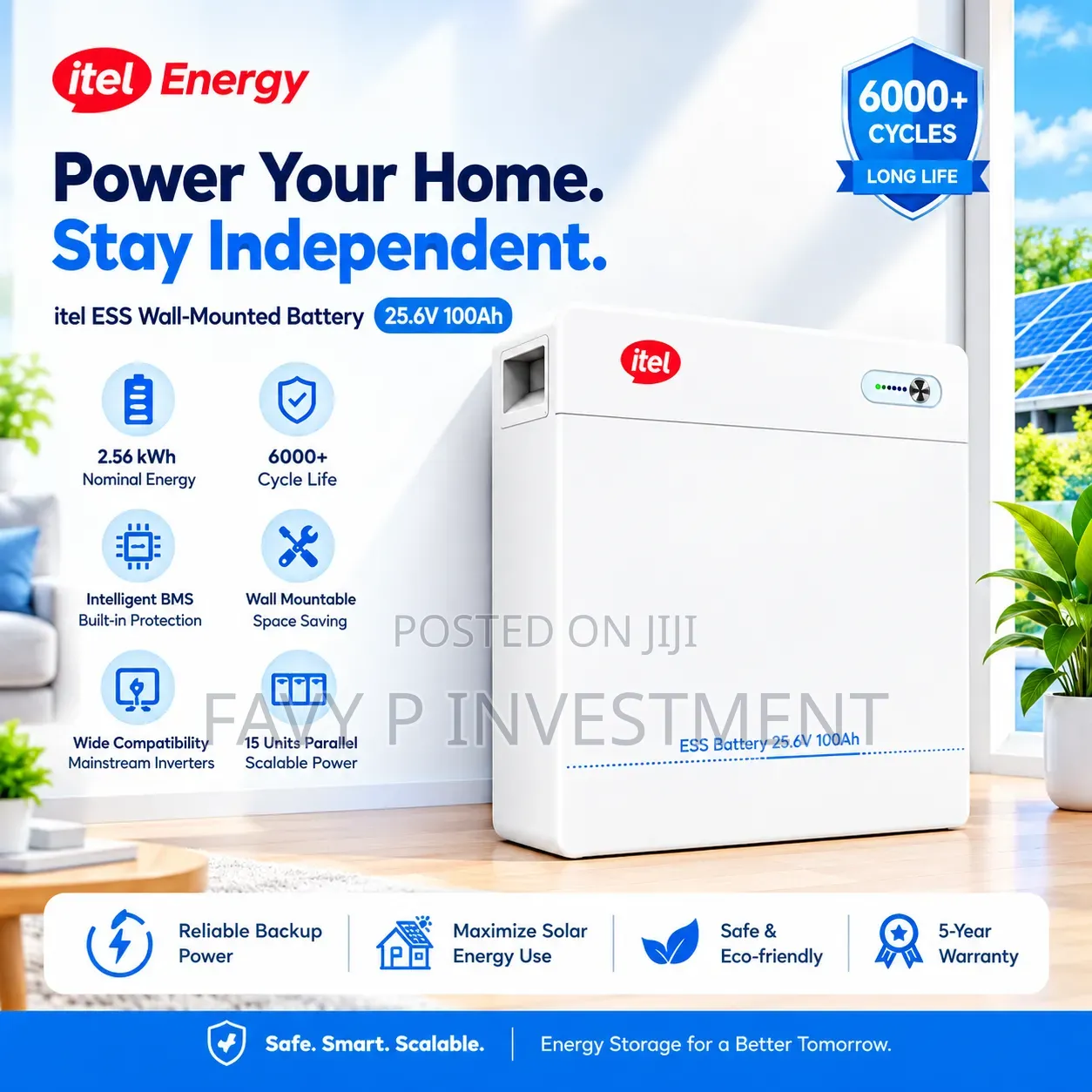 Itel Energy 2.56kwh LiFePO4 24V Lithium Battery Wall Mounted 100Ah