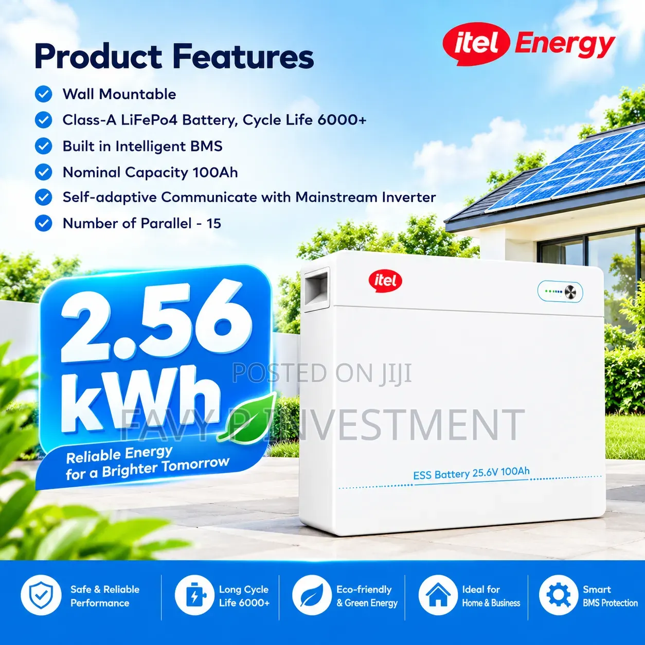 Itel Energy 2.56kwh LiFePO4 24V Lithium Battery Wall Mounted 100Ah
