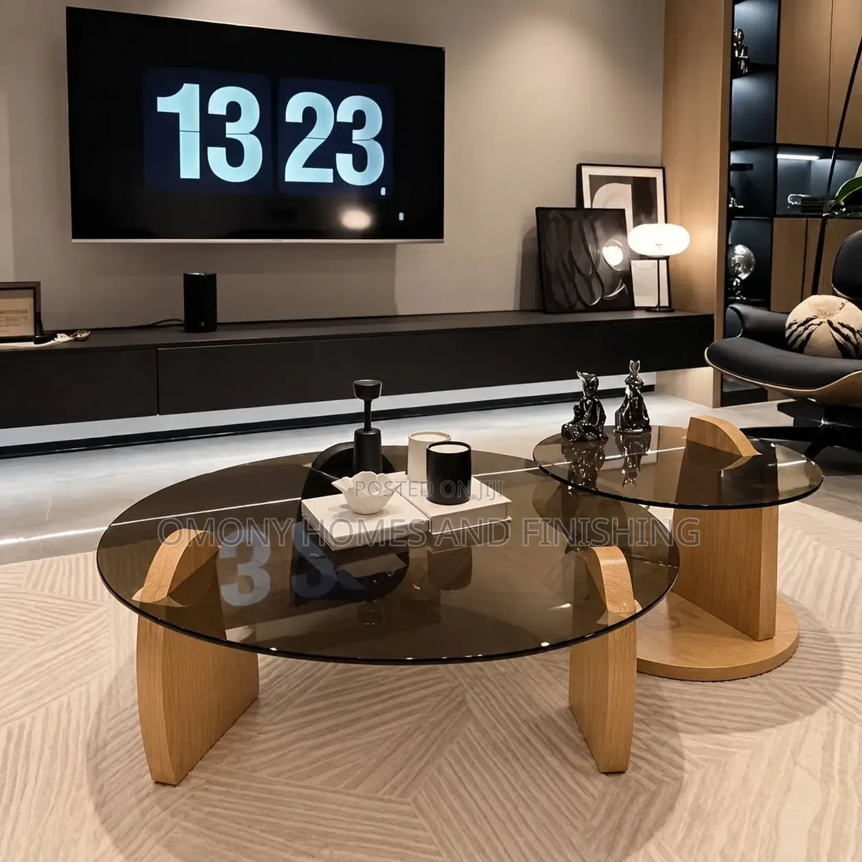 Natural Wood Color 2 in 1 Glass Top Center Table