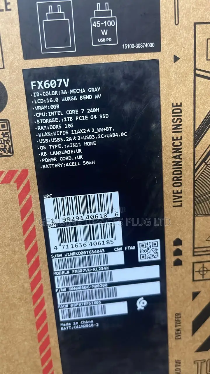 New Laptop Asus TUF Gaming F16 16GB Intel Core i7 SSD 1T