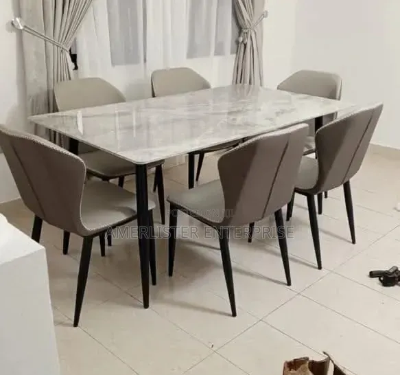 6-Seater Marble Top Dining Table and Chairs