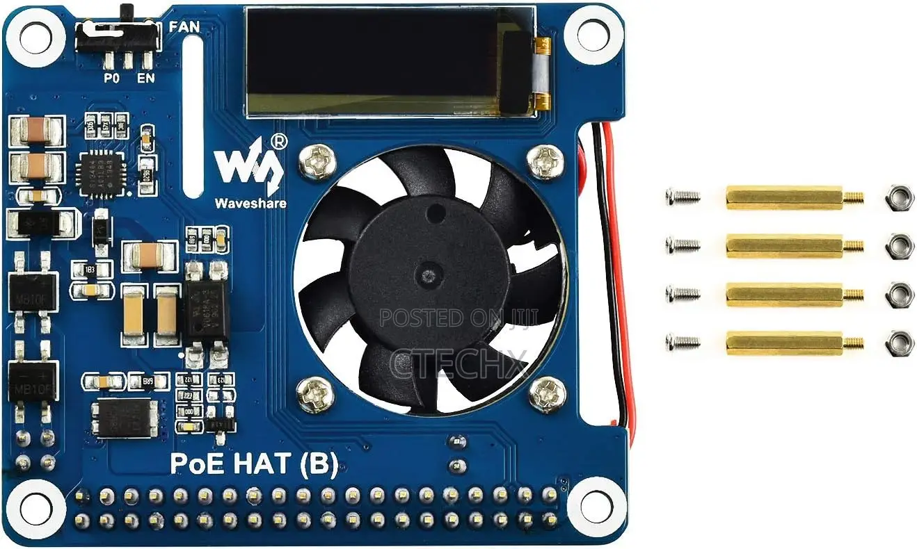 PoE HAT for Raspberry Pi 4 B/3, 802.3af-Compliant, 37V ~ 57V DC Input